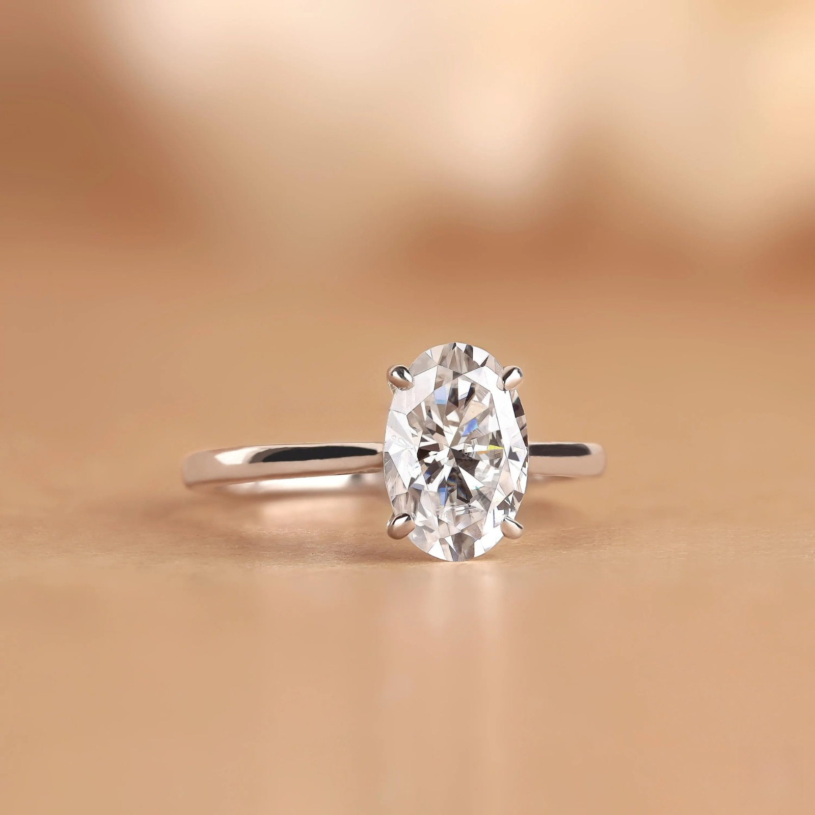 Brilliant Oval Cut White Moissanite Ring in 925 Silver